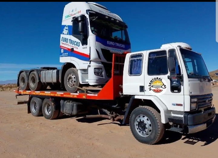 Grúa pesada El Santoral transportando camión de gran porte